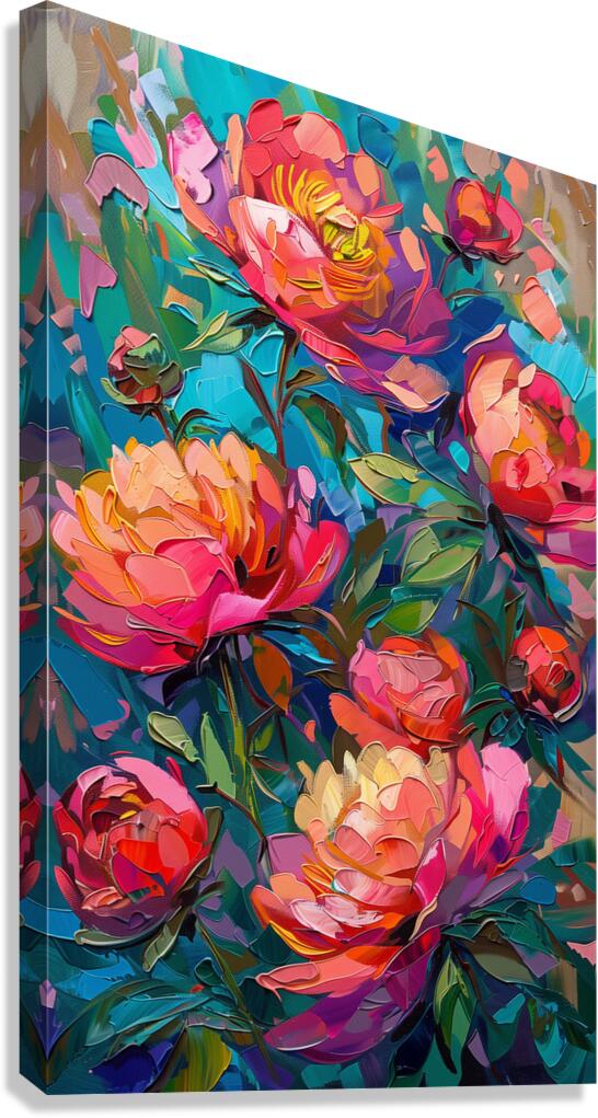 A beautiful painting of peonies in the style of f Canvas Print
