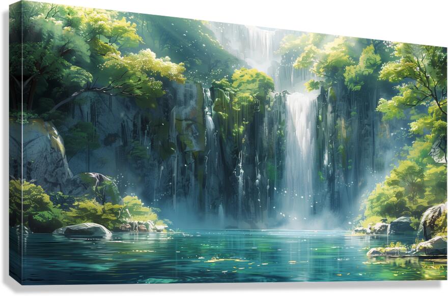 A breathtaking vista of a cascading waterfall f 1 Canvas Print