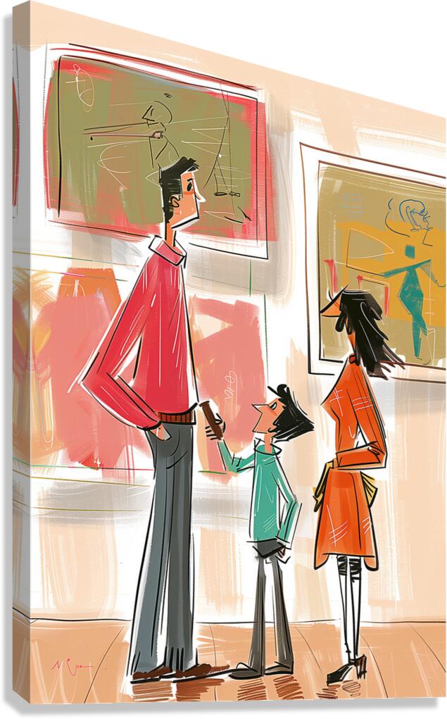 a family is visiting art museum in style of All c Canvas Print