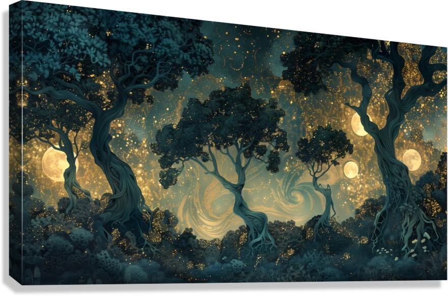 A mystical forest bathed in the soft glow of mo d Canvas Print