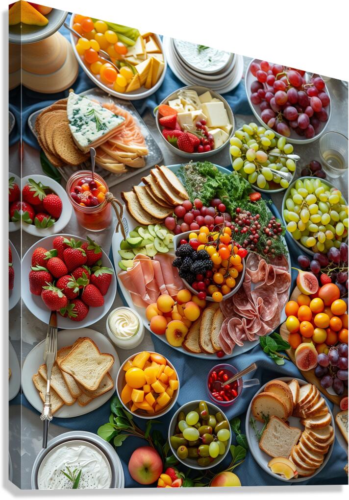a top view of colorful table set with many diff 2 Canvas Print