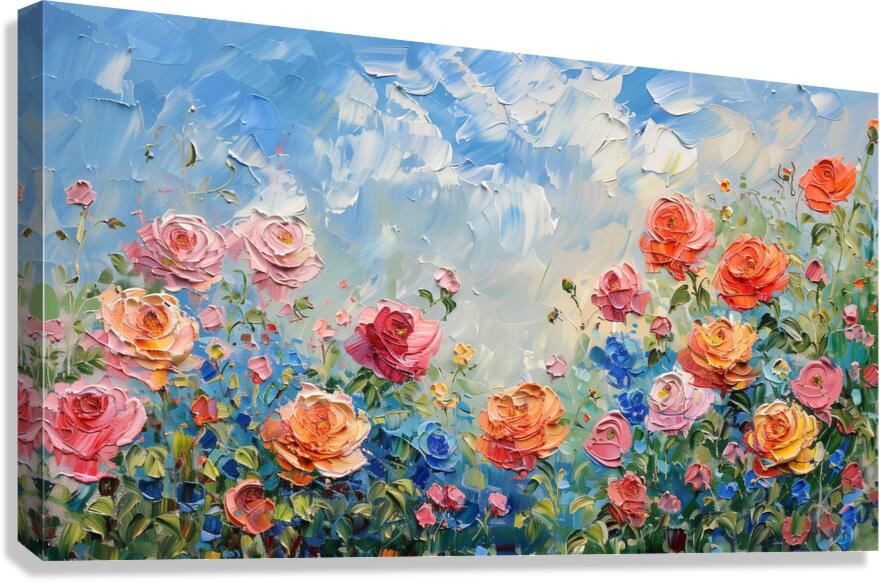 A tranquil garden scene adorned with blooming r 0 Canvas Print