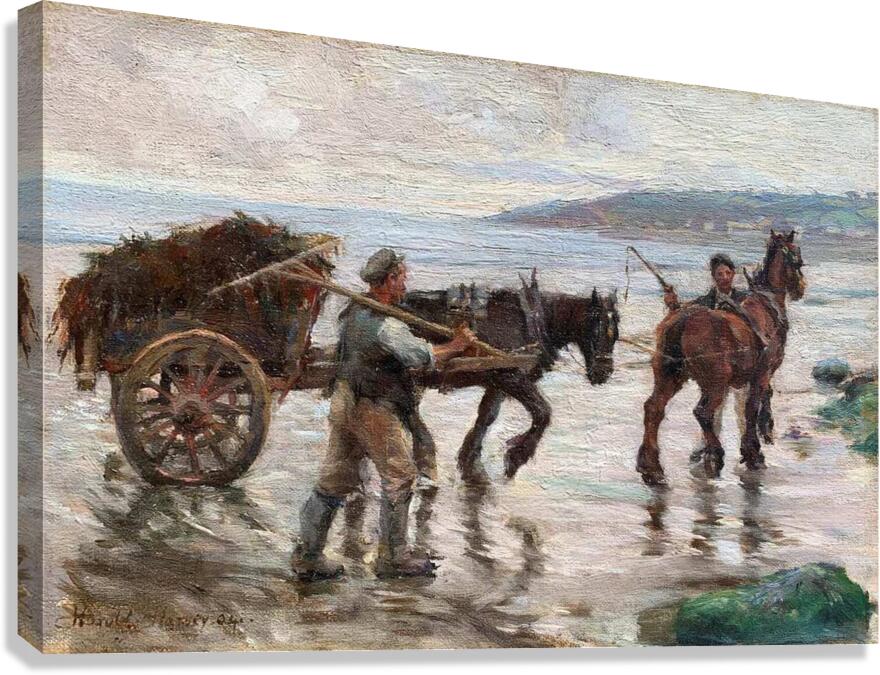 HAROLD HARVEY 1874 1941 SEAWEED GATHERERS ON NEWL Canvas Print