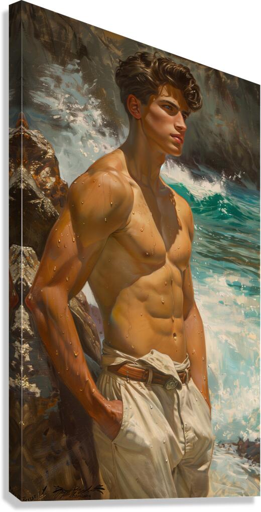 adolescent latino boy at the beach waves in the d Canvas Print