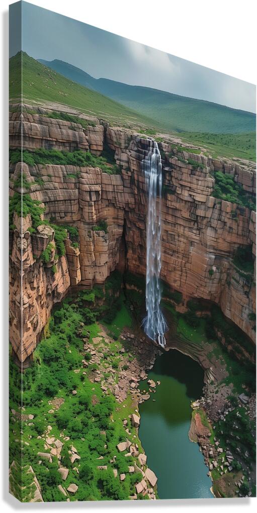 Aerial view of the earths canyon with a huge wa a Canvas Print