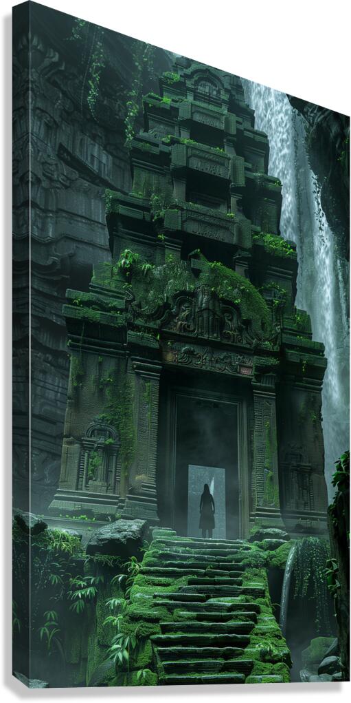 An ancient temple entrance stairs leading down  d Canvas Print