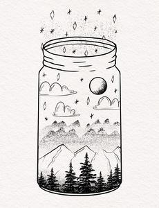 jar moon mountain clouds tree