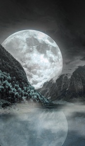 moon lake reflection night
