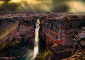 waterfall cascade mountains cliffs