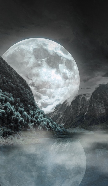 moon lake reflection night Print