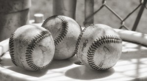 3 Baseballs on a Bucket in Sepia
