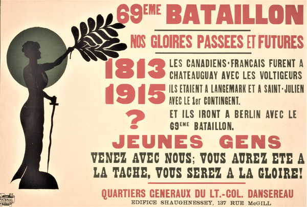 Montreal Quebec Canada - 69th Battalion Vintage Canadian Military Recruitment Poster - circa 1915 by Canadian Retro