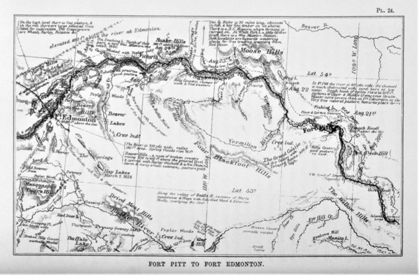 Fort Edmonton Alberta Canada - Present Day Location - Vintage River Map - circa 1873 by Canadian Retro