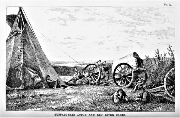 Red River Carts - Southern Saskatchewan - Vintage Drawing - circa 1873 by Canadian Retro
