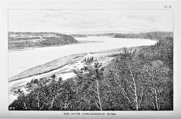 Saskatoon Saskatchewan Area - South Saskatchewan River Drawing - circa 1873 by Canadian Retro