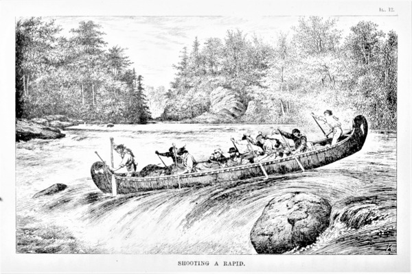 Shooting A Rapid - Explorers In Canoe - Eastern Canada - circa 1873 by Canadian Retro
