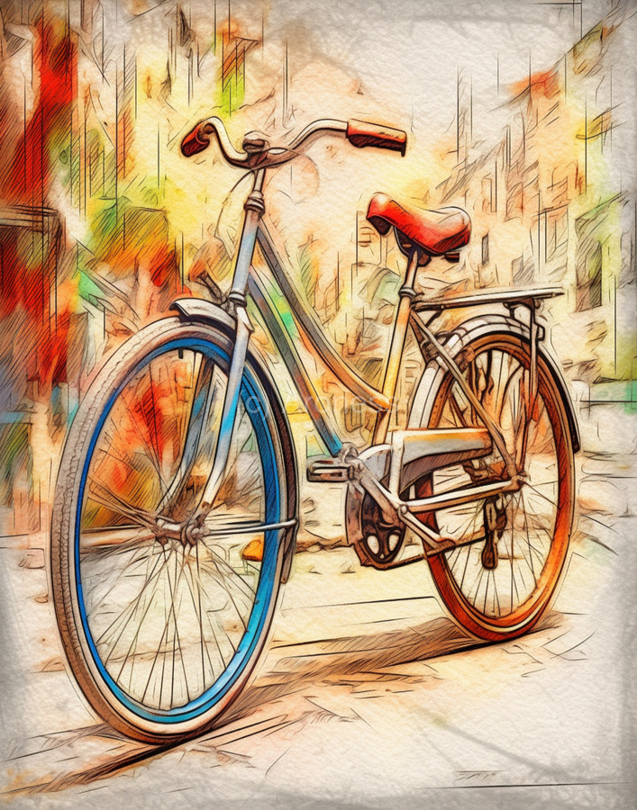 Bicycle painting on canvas and wood par Aroness