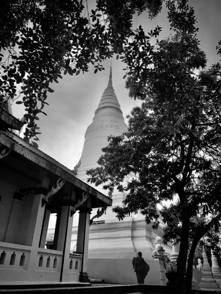 BW Monk  Stupa Print