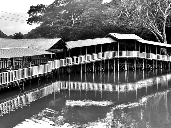 BW Covered Bridge Reflections Print