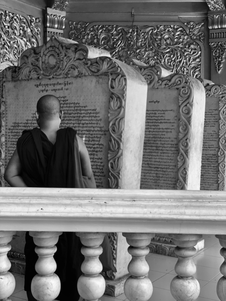 Monk Reading Stone Writings Print