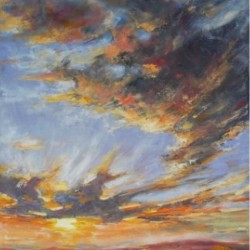 WALKING UNDER SUNSET SKY original skyscape painting