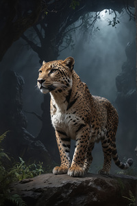 Majestic Leopard in Misty Forest
