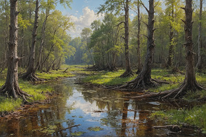 Tranquil Swamp Landscape with Reflections