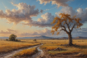 Serene Sunset Landscape with Solitary Tree