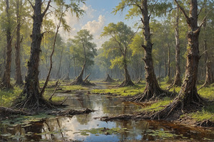 Tranquil Swamp Landscape with Reflections