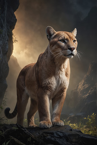 Majestic Lioness in Ethereal Landscape