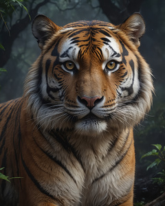 Majestic Tiger Portrait in Lush Forest