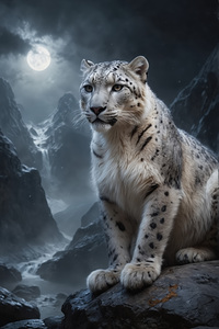 Majestic Snow Leopard Under Moonlight