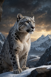 Majestic Snow Leopard in Mountain Landscape