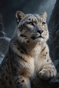 Majestic Snow Leopard in Misty Landscape