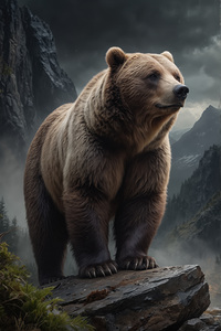 Majestic Brown Bear in Misty Mountains
