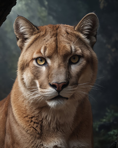 Majestic Feline Portrait in Misty Forest