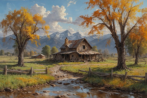 Charming Autumn Landscape with Rustic House
