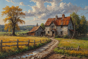 Charming Autumn Rural Landscape with Old House