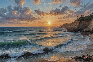 Beautiful Sunset Over Ocean Waves