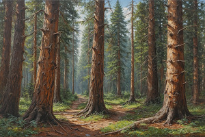 Serene Forest Pathway with Majestic Trees