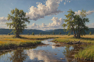 Tranquil Stream in a Scenic Landscape