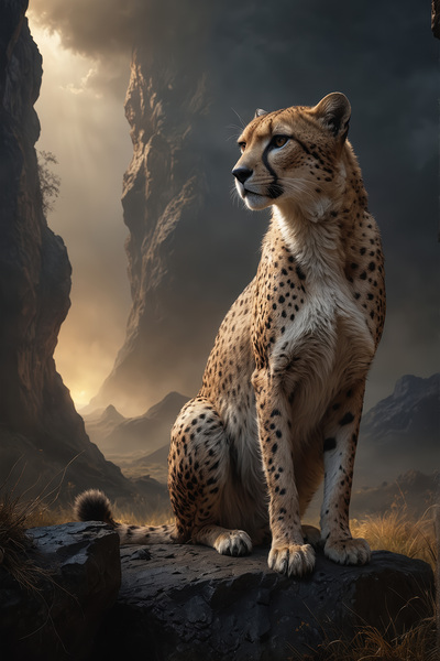 Majestic Cheetah in Dramatic Landscape Print