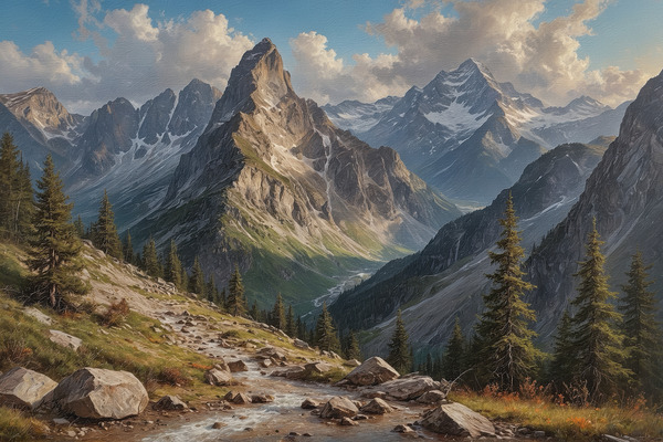 Majestic Mountain Landscape with Stream Print