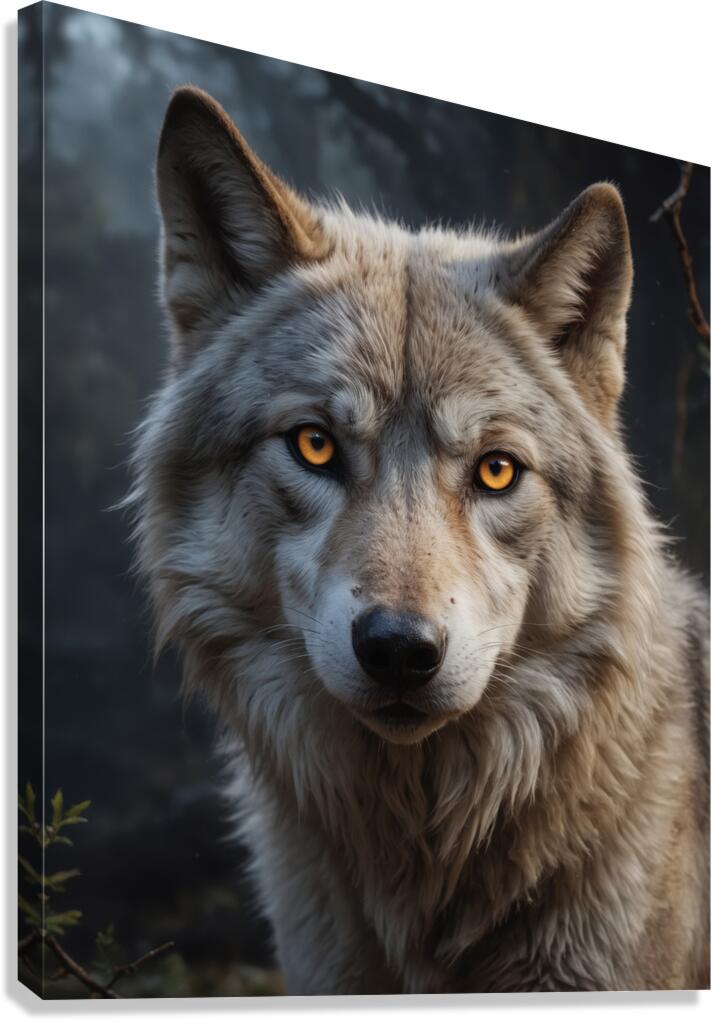 Majestic Wolf Portrait with Golden Eyes Canvas Print