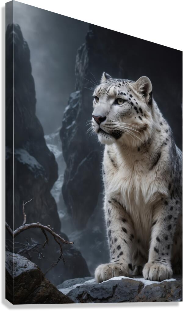 Majestic Snow Leopard in Misty Mountains Canvas Print