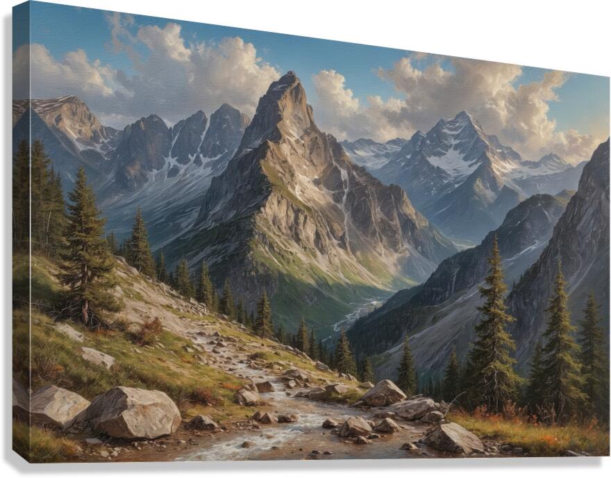 Majestic Mountain Landscape with Stream Canvas Print