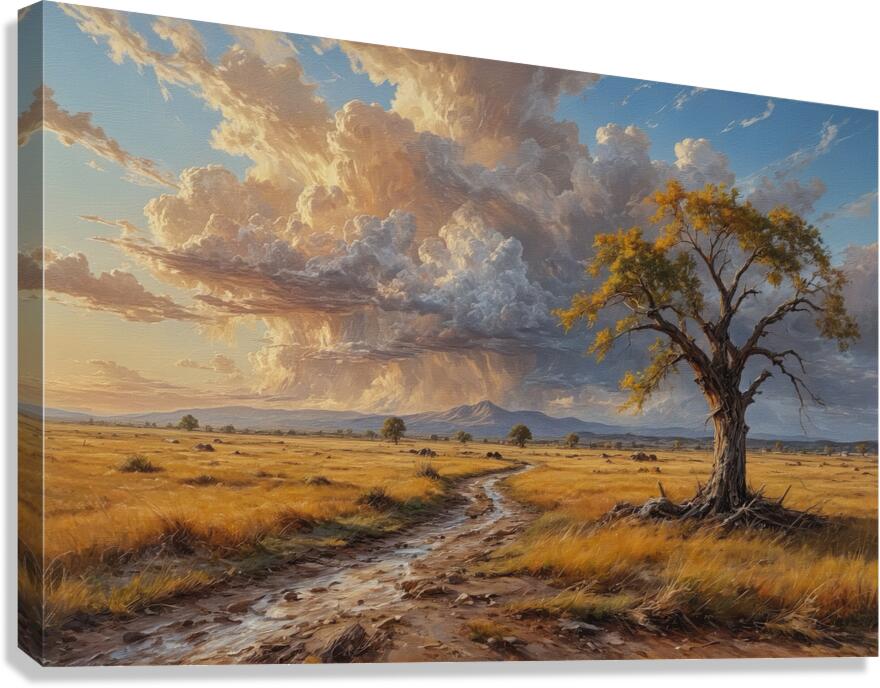 Lone Tree in a Golden Landscape at Sunset Canvas Print
