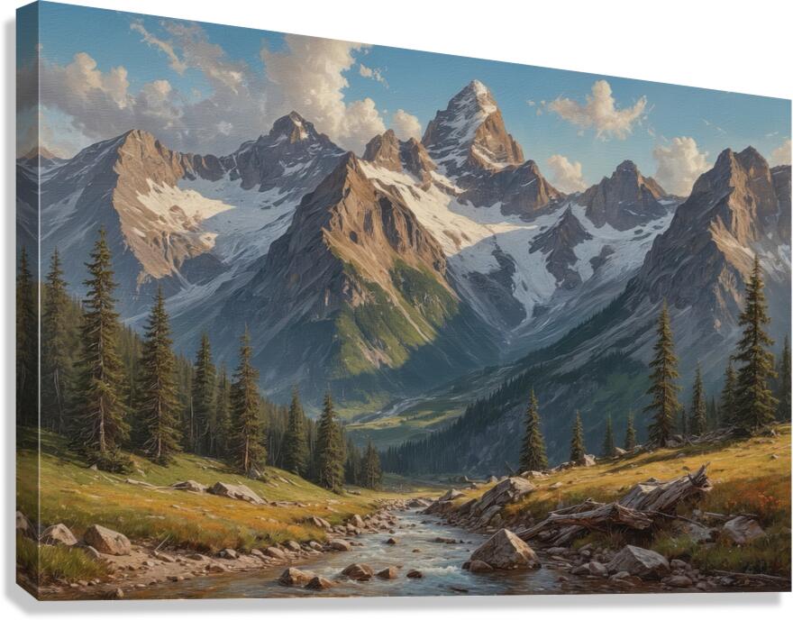 Majestic Mountain Landscape with River Canvas Print