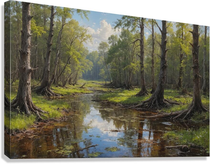 Tranquil Swamp Landscape with Reflections Canvas Print