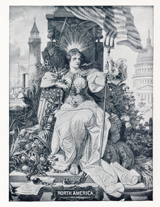 Artwork - Found and Restored - North America - 1888 Panorama of Nations - Antique Bookplate Print